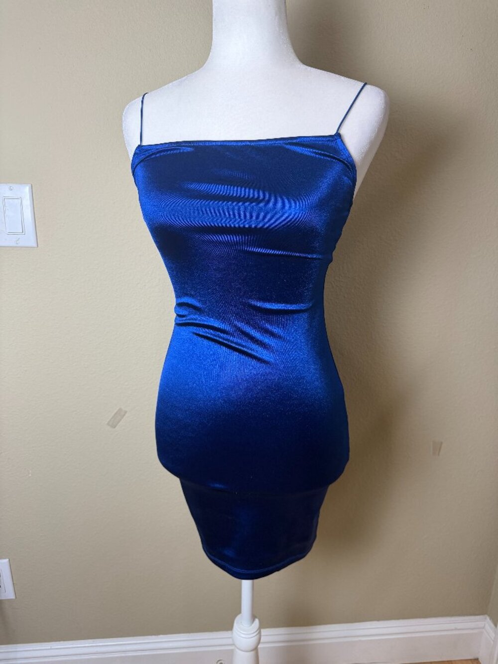 H&M Divided Bright Blue Stretch Satin Bodycon Mini Dress Size XS New NWT